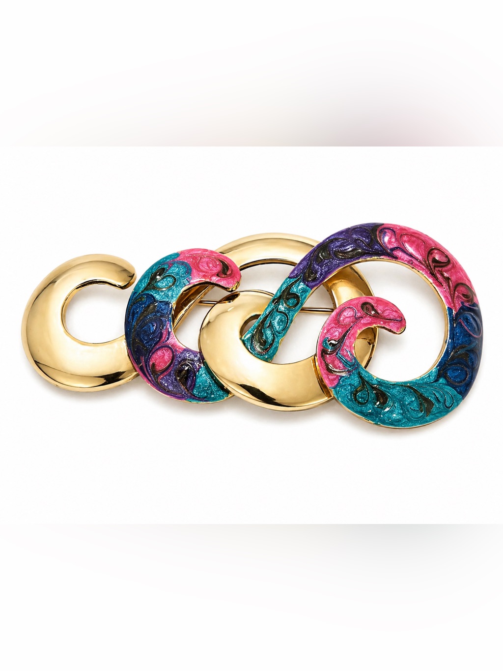 Gold Multicolor Enamel Link Brooch - Women Jewelry